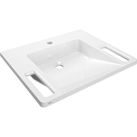KWC AR Einzelwaschtisch, EXOS, MIRANIT,  600x125x500 mm, weiß, Hahnloch, Griff