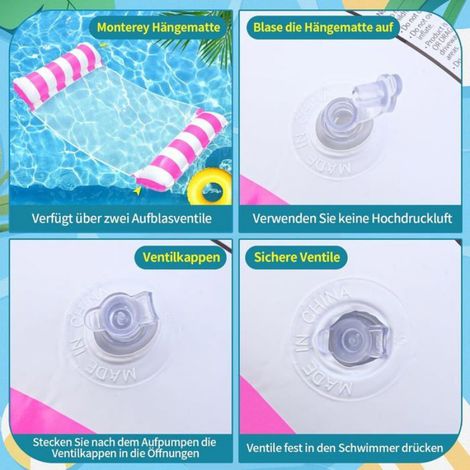 Bouee Piscine Adulte 2 pièces, 4 in 1 XL Matelas Piscine Gonflable, Hamac Gonflable Piscine - Bleu Clair/Rose Rouge (1/5)