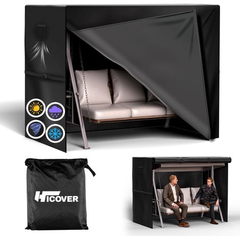 Housse de balancelle de jardin 2 places imperméable et résistante en tissu Oxford 600D coupe-vent anti-UV avec fermetures éclair imperméables (noir, 175 x 125 x 160 cm) (1/5)