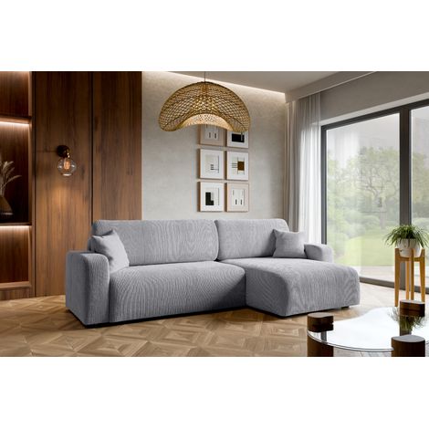 Divano letto angolare reversibile con vano contenitore universale Piano XL in velluto a coste grigio chiaro del produttore - VINOTTI