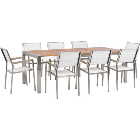 Gartenmöbel Set 8-Sitzer GROSSETO Eukalyptusholz Braun / Weiß