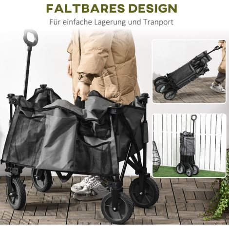 Chariot de jardin pliable – Transport 120 kg, poignée réglable, poches latérales, tablette rabattable, gris foncé – Compact et fonctionnel (1/5)