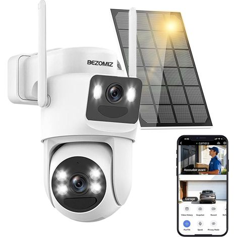 4K Camera Surveillance WiFi Exterieure sans Fil Solaire,Camera Exterieur Double Objectif avec Panneau Solaire,360° PTZ,8MP Vision Nocturne Couleur,Audio Bidirectionnel,PIR Sirène,Suivi automatique (1/5)