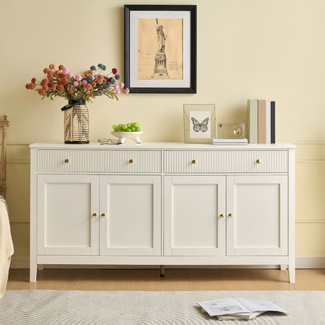 Buffet élégant blanc pour salle à manger avec 2 tiroirs et 4 portes – buffet raffiné pour cuisine, salle à manger et salon avec poignées dorées et grand espace de rangement (1/5)