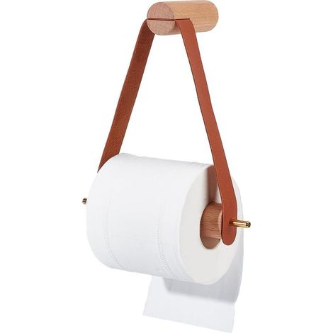 Porte-papier toilette mural en bois et cuir, porte-rouleau de papier toilette mural rustique pour salle de bain (1/4)