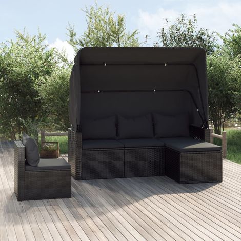 4 pcs Ensemble de Canapé de jardin, Banc de jardin, Canapé relax et coussins noir poly rotin MJU2895 (1/5)