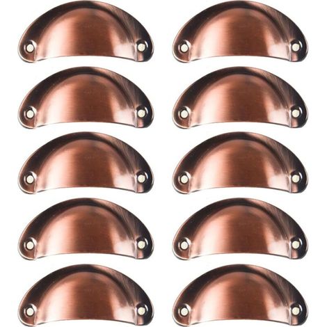 10x Vintage Muschelgriff für Schubladen, Schränke, Möbel, Küche, gebogener Eisen-Retro-Schranktürknauf 8,2 cm x 3,5 cm, Metall-Türknauf für Schrankmöbeldekoration (rotes Kupfer) - Crezuo