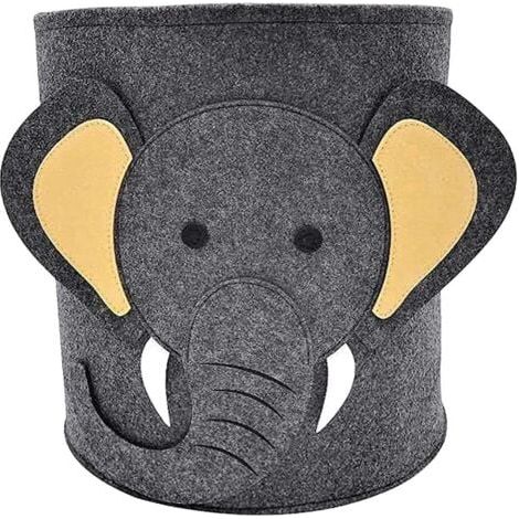 Panier à linge en feutre - Eléphant, panier pour bébé, panier de rangement rond, pliable, pour le bureau, la chambre à coucher, les vêtements, les livres (1/5)