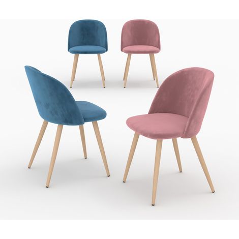 Pack 4 chaises en velours bleu et rose - COZY