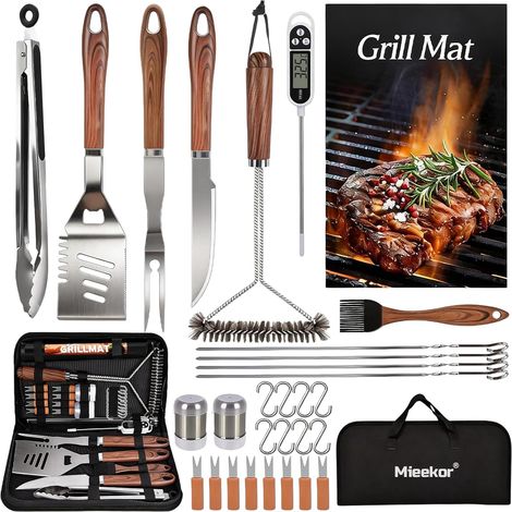 31PCS Kit Barbecue Ustensiles en Acier Inoxydable,Kit d'Accessoire Barbecue avec Sac Portable,pour Jardin,Camping d'Extérieur et Pique-Nique (31 PCS) (1/5)