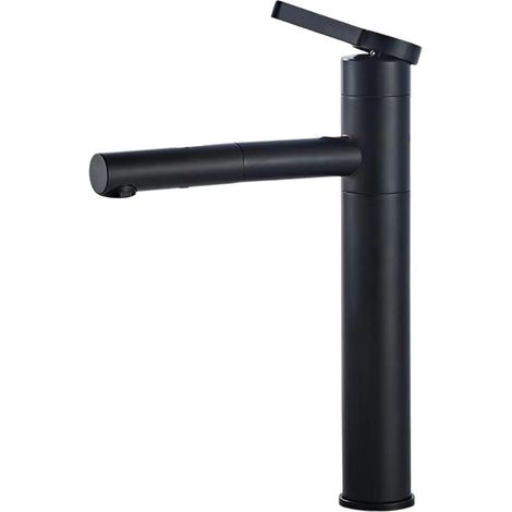 Robinet Lavabo - Mitigeur Haut Pivotant 360° - Acier Inoxydable 304 - Finition Noire Mat - Pour Vasque Salle de Bain - 1 Pièce