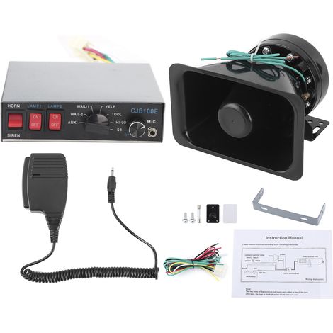 100W 12V Sirène Haut-Parleur 8 Tonalités 130dB Son Puissant Universel pour Véhicules de Pompiers Ambulances Voiture Particulière (1/5)