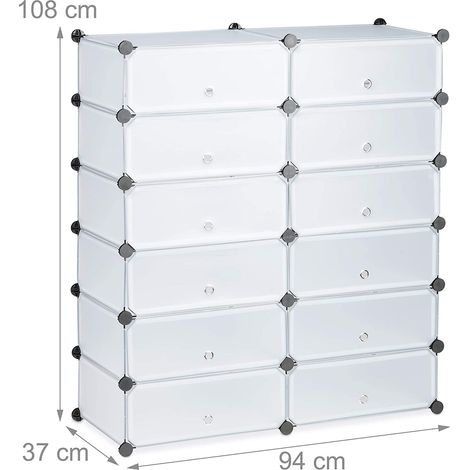 Meuble à chaussures étagère armoire rangement avec 12 casiers 24 paires transparent