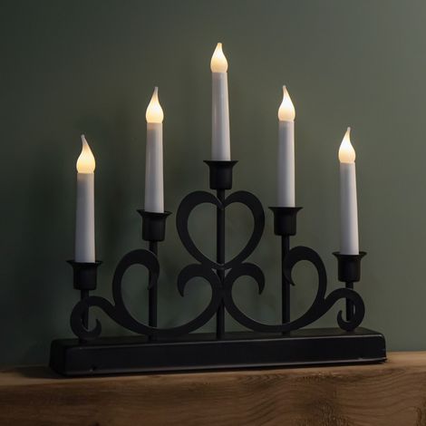 32cm Battery Operated Light up Black Metal Christmas Candlebridge with 5 LEDs (1/5)