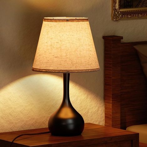 Chevet Tactile Chambre Coucher, Table Ferme intensité Variable 3 Voies avec Abat Jour en Tissu, Lampe de pour la Lecture des Enfants, Bureau à Domicile (1/5)