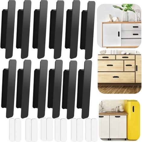 Poignées adhésives lot de 6 - boutons de meuble et porte 11 x 2,3 cm, noirs (1/5)