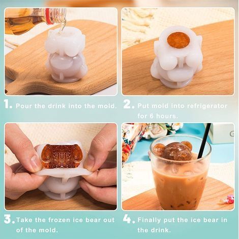 3D-Eiswürfelform in Teddybärform, Silikon-Tierform, Seifen- und Kerzenform, Eiswürfel für Kaffee, Milch und Tee (1/4)