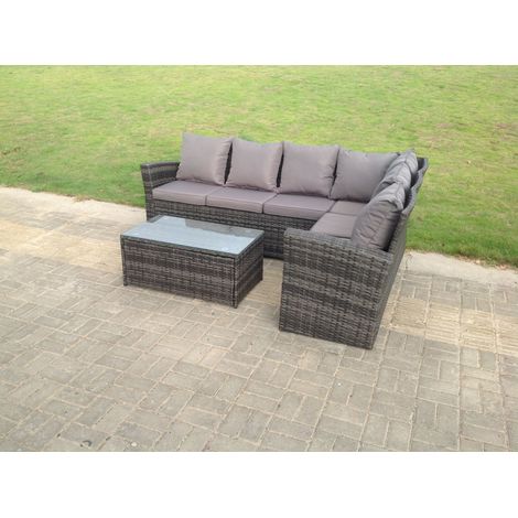 Fimous High Back Rattan Ecksofa Set Oblong Couchtisch Outdoor Möbel dunkelgrau Rechte Option