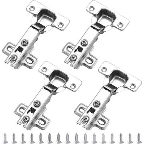 Pair Lntyq Lot de 4 charnières d'armoire, charnières de porte pliante avec vis, charnières de porte d'armoire pour cuisine, chambre à coucher, porte d'armoire (argent/4 pièces) (1/5)