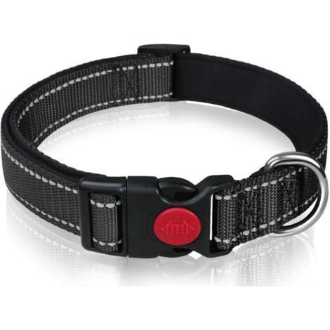 Padded Nylon and Neoprene Dog Collar – Reflective and Comfortable – Size XL – Black (1/5)