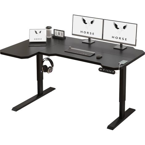 Bureau assis debout électrique réglable en hauteur en forme de L 150 cm – Moteur silencieux 50 dB – Capacité 80 kg – Cadre acier noir