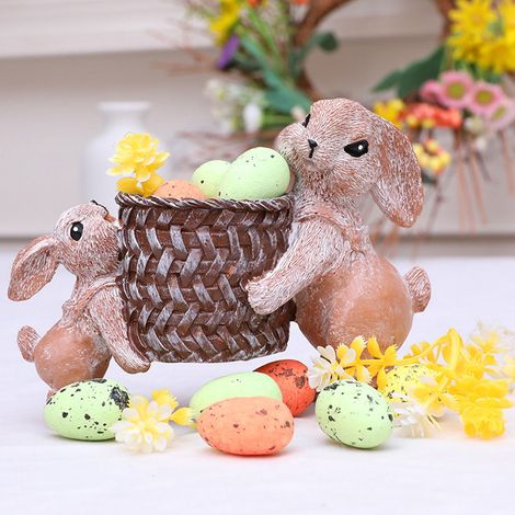 Statue Lapin De Pâques - En Résine - Panier À Œufs De Pâques - Décoration De Printemps - Centre De Table - 1 Pièce (1/5)