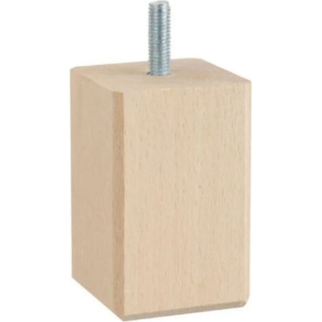 Pied de meuble carré fixe en hêtre brut 80mm – Charge 50kg – Fixation à vis – Couleur blanc/beige – Dimensions 50x50mm – Cime (1/2)