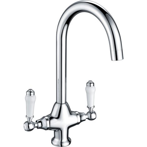 Prima Traditional Belfast Dual Lever Kitchen Sink Mixer Tap - Chrome (1/2)