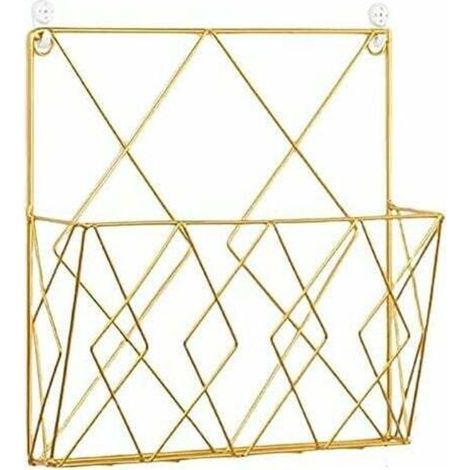 Porte Revues Suspendu Porte Magazine Metal, Porte-journaux Panier à Journaux Porte Revue Mural avec 2 Crochets pour Magazines, Livres Et Documents De Bureau (Doré) (1/5)