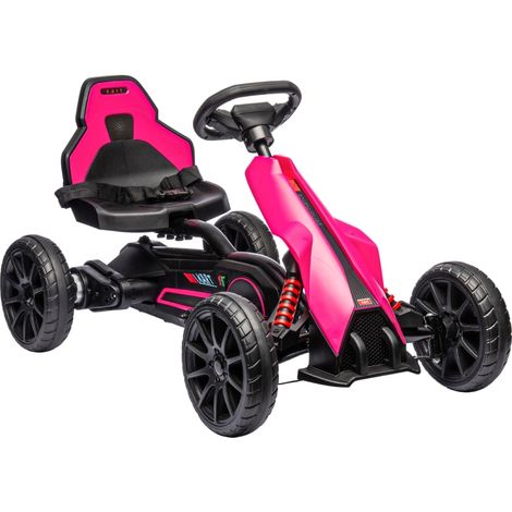 12V Electric Go-Kart for Kids, Ride-On Racing Go-Kart, with Forward and Reversing Functions, for Ages 3-8 Years - Pink