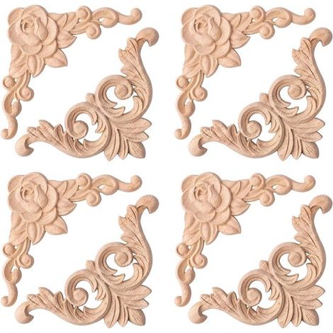 8 piezas de esquinas de madera talladas，adornos de madera，tallas de madera，apliques de madera sin tratar para muebles，espejos (2 diseños) (1/5)