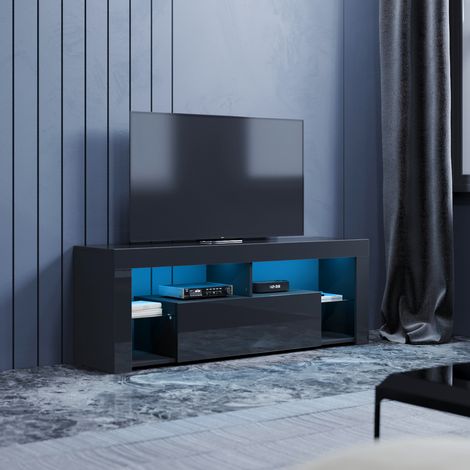 SONNI TV-Möbel Schwarz TV Schrank Hochglanz mit LED Beleuchtung(12 Farben können eingestellt Werden) 140x35x50.5cm (1/5)