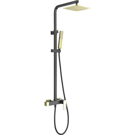 Colonne de douche avec mitigeur  Modèle SUÈDE  Pommeau de douche de taille standard  Couleur noir or fini mat [IMEX®] (1/10)