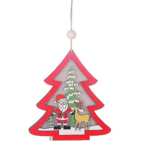 1 unidad de árbol de Navidad de madera hueco con forma de coche, colgante creativo con luz LED para el hogar. (1/4)