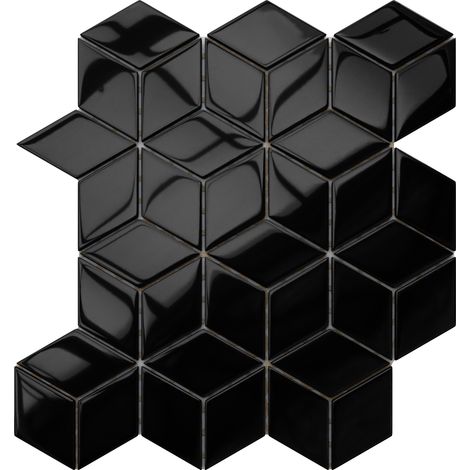 Glasmosaik auf Netz für Bad oder Küche 30,5 cm x 26,5 cm - Black diamond (1/4)