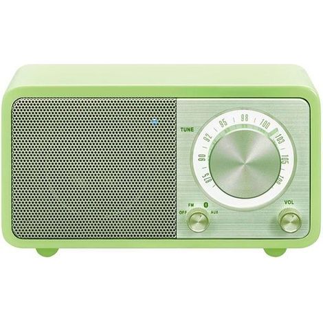 Radio de escritorio portátil Sangean WR-7 (sintonizador FM RDS, Bluetooth, entrada auxiliar, altavoz incorporado, batería recargable (recargable)), verde (1/2)