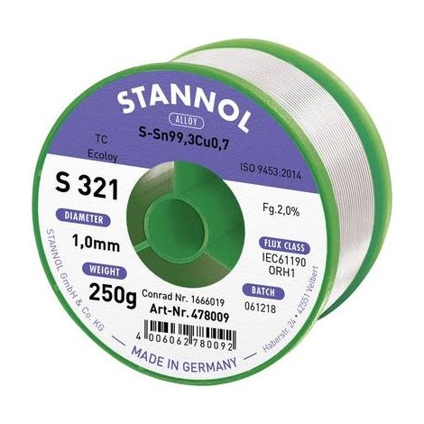 Stannol S321 alambre de soldadura sin plomo 1 mm 250 g