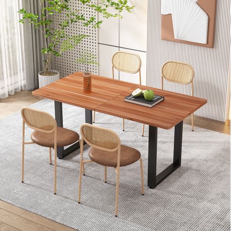 Set mit 4 modernen Esszimmerstühlen, Rattanspiegel, braunes PU, Metallbeine (1/5)