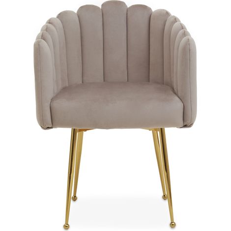Interiors by Premier Brown Velvet Dining Chair, Shell-Shaped Velvet Chair with Gold Chrome Legs, Accent Armchair for Living Room (1/5)