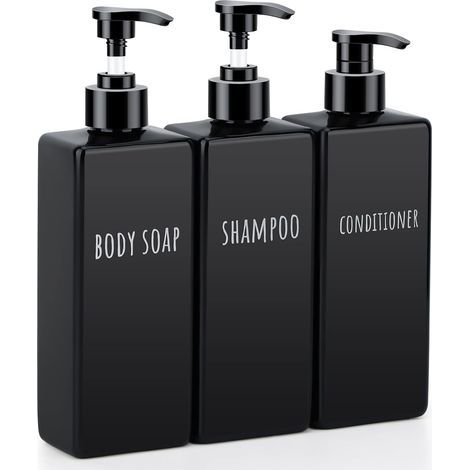 3-teiliges Seifenspender-Set – Pumpflasche – Nachfüllbar für Shampoo und Duschgel – Schwarz – 500 ml (1/5)