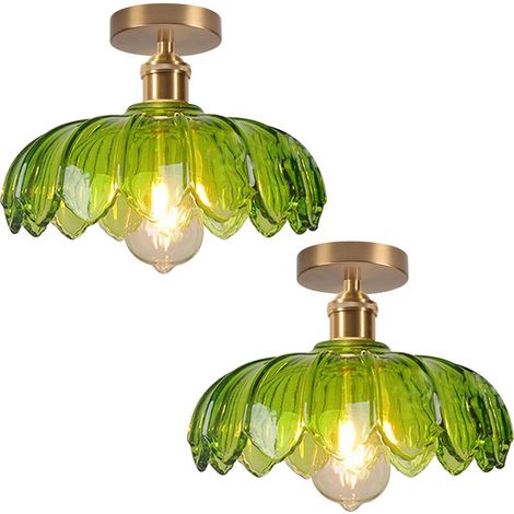2PCS Plafonnier En Verre Lampe De Plafond En Cristal Plafonnier Rétro Lustre Moderne E27 Pour Couloir Cuisine Salle À Manger Vert (1/5)