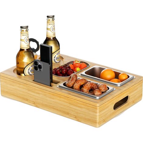 Plateau de canapé, Organisateur en bambou, Plateaux en acier inoxydable, 02 (1/2)