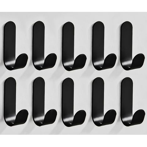 Lot de 10 crochets autocollants en acier inoxydable 304 noir mat, pour vestes, cuisine, torchons. (1/5)