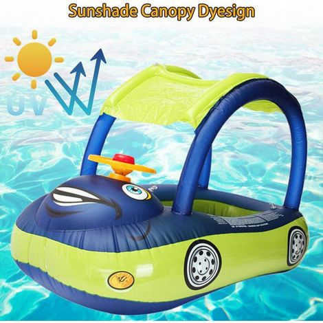 Flotteur Bébé Voiture-Bateau Gonflable avec Toit Anti-UV, Piscine pour Enfants - Jeux d'Eau Plage Été, PVC Résistant (1/2)