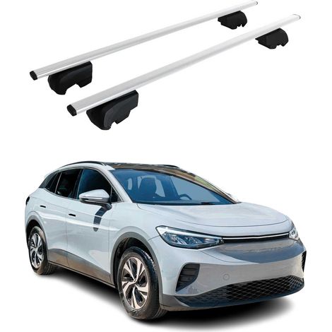 OMAC Barres de toit pour VW ID.4 2021-2026 – City Crash tested – ISO PAS 11154:2006 – Antivol inclus – Charge max 75 kg – 2 barres Argent (1/4)