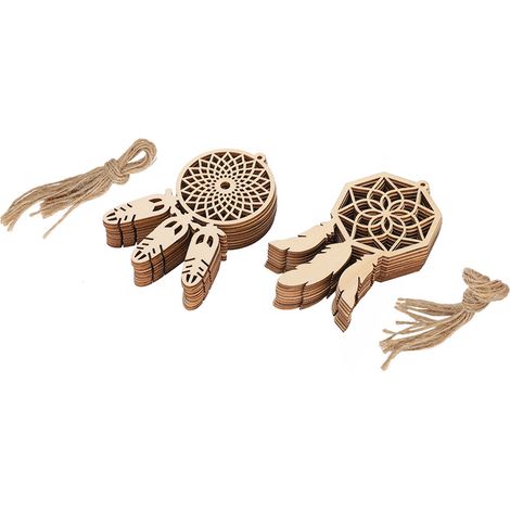 Attrape-rêves en bois, pendentifs décoratifs aux couleurs naturelles, objets de décoration, cadeaux d'anniversaire (1/5)