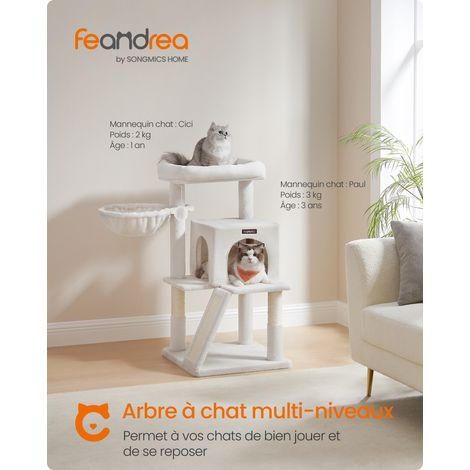 Arbre à Chat avec Niche et Griffoir 48,5 x 48,5 x 96 cm Blanc Crème