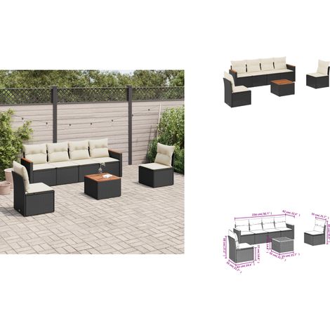 7-tlg. Garten-Sofagarnitur mit Kissen Schwarz Poly Rattan - Gartenmöbel Set - PE-Rattan Möbel - Outdoor Sofa - Esstisch - Lounge Set (1/3)