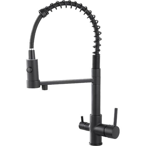 Mitigeur 3-en-1 en laiton, eau potable, orientable 360°, deux poignées, raccords chaud/froid/filtré, haute pression, douchette extractible(3 voies (01) (1/5)