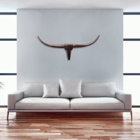 Objet déco bois de taureau 100x40 cm en aluminium poli bronze (1/5)